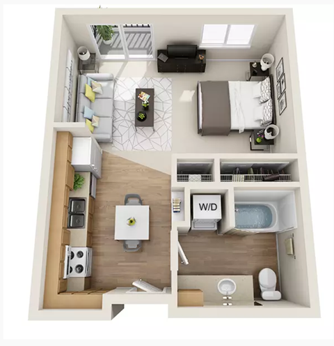 Floor plan for studio, 1 bath, 495 sqft